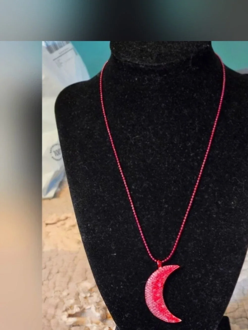 By Alexa Rae NWOT Crescent Moon Necklace Dark Red